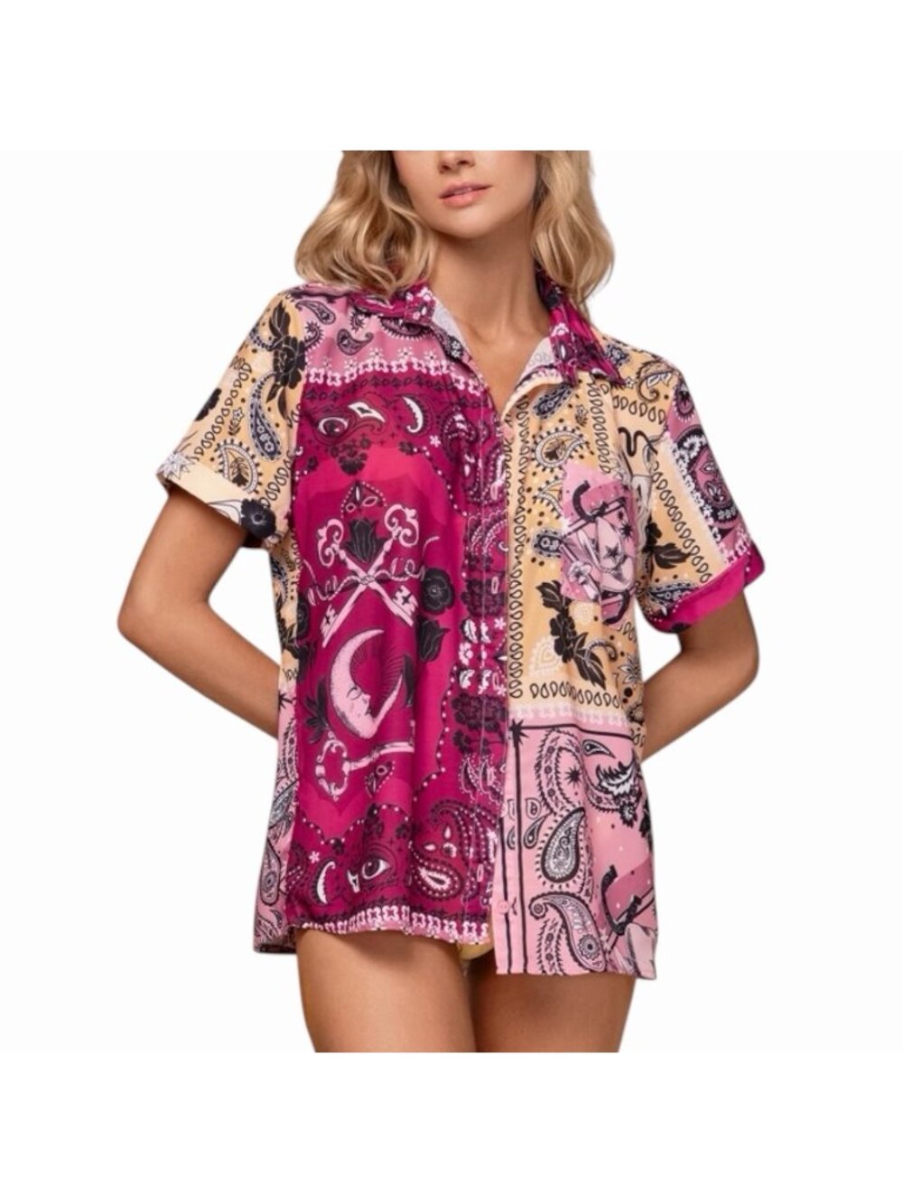 OLA AZUL Beach Lab Noah Oasis Shirt Size Small Paisley Bandana Print Button Up